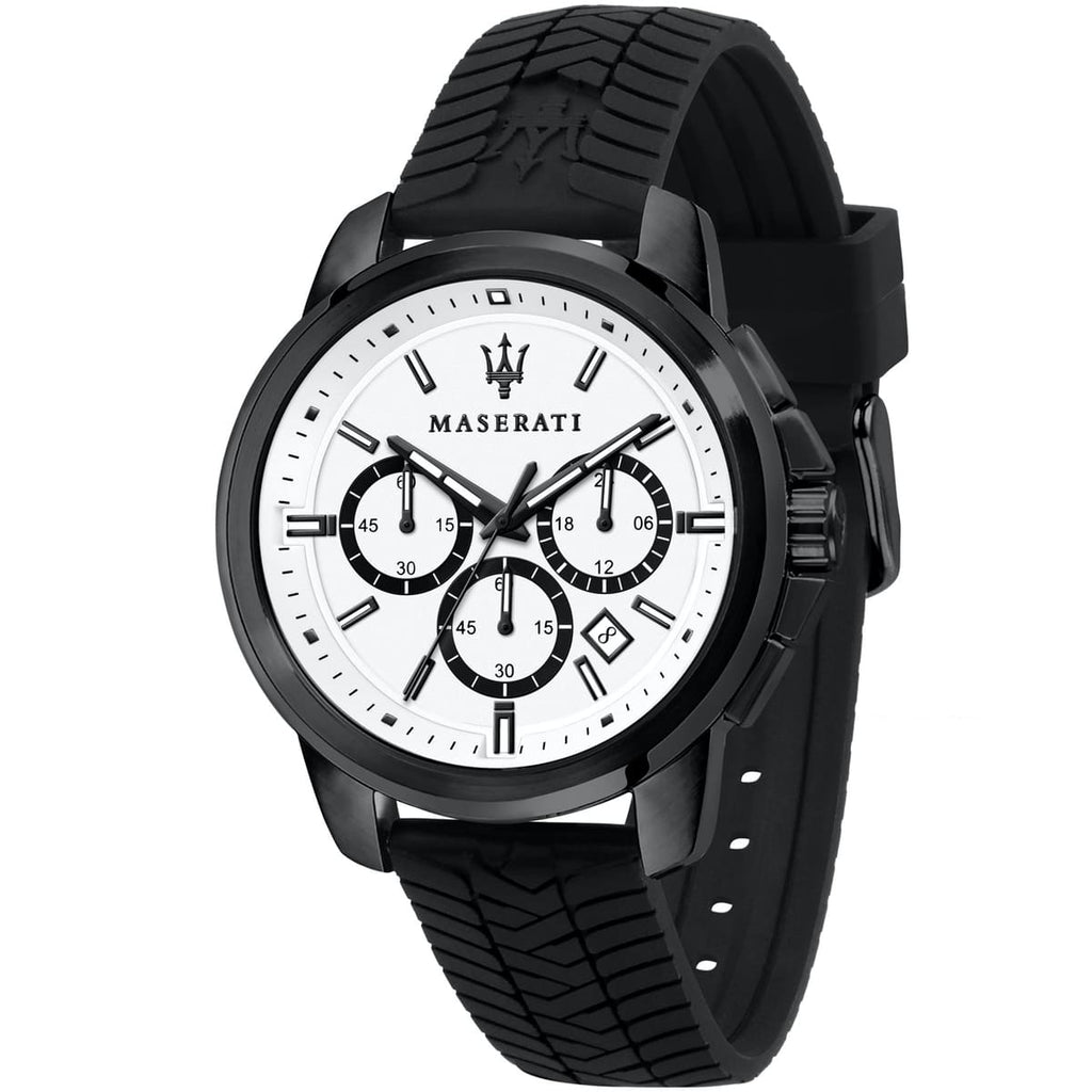 Maserati Successo R8871621010 Watch - White Dial and Black Rubber Band