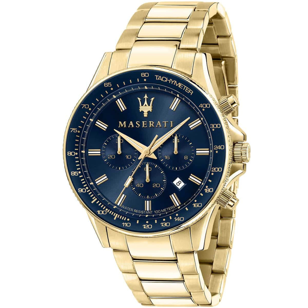 Maserati Sfida Men's Watch R8873640008 - Blue Dial and Gold Bracelet