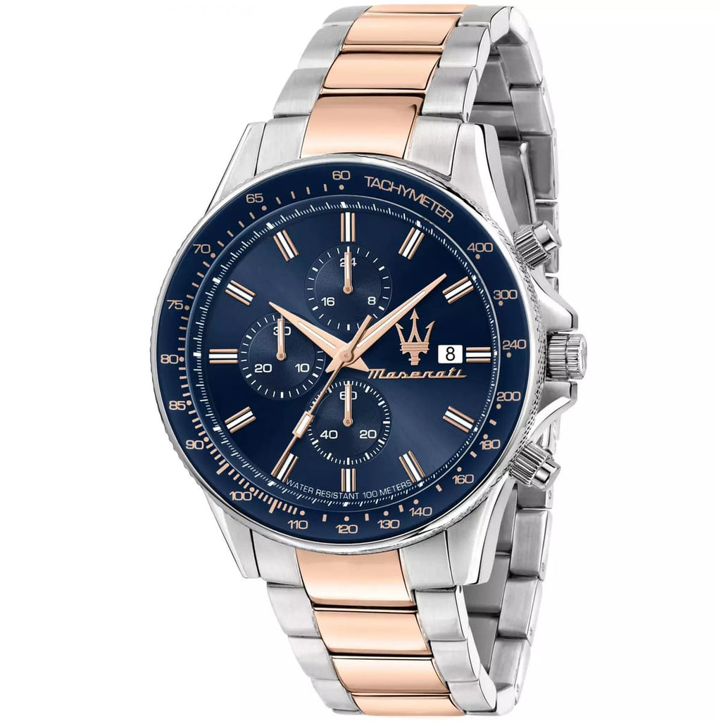 Maserati Sfida Men's Watch R8873640012 - Blue Dial with Rose Gold Band