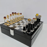 Close-up of individual crystal chess piece craftsmanship
