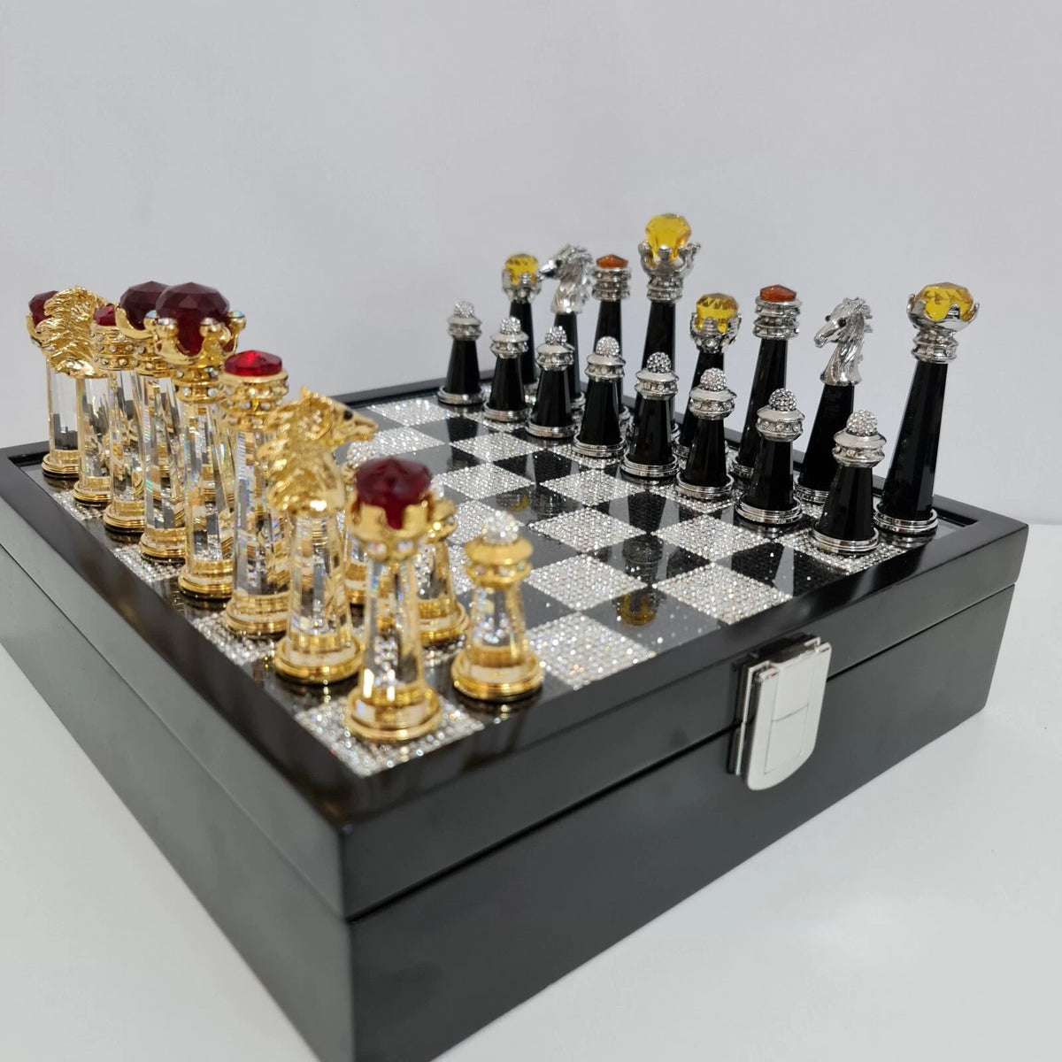 Top view of Asfour crystal chess board arrangement