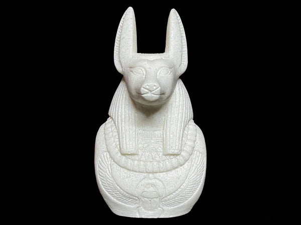 Handmade Alabaster Stone Bust of Egyptian God Anubis