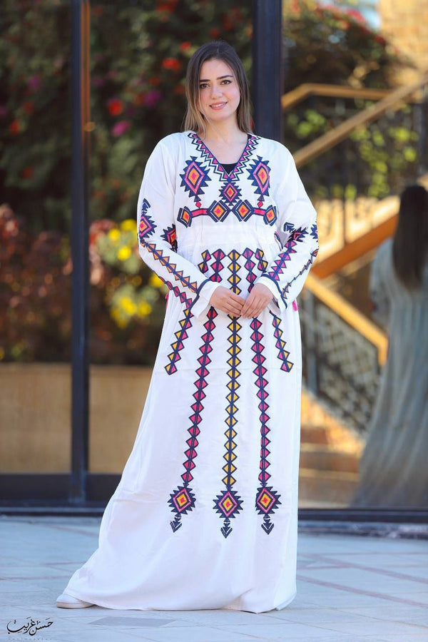 White embroidered cotton Caftan, Egyptian cotton